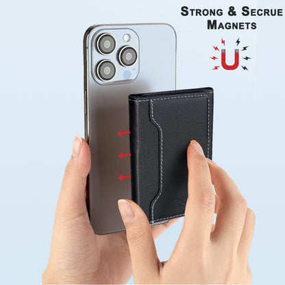 Oily Leather Horizontal Magnetic Wallet Card Bag Case(Black) - Adhesive Card Holders by buy2fix | Online Shopping UK | buy2fix