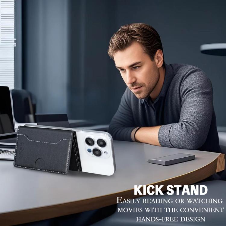 Oily Leather Horizontal Magnetic Wallet Card Bag Case(Black) - Adhesive Card Holders by buy2fix | Online Shopping UK | buy2fix