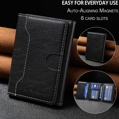 Oily Leather Horizontal Magnetic Wallet Card Bag Case(Black) - Adhesive Card Holders by buy2fix | Online Shopping UK | buy2fix