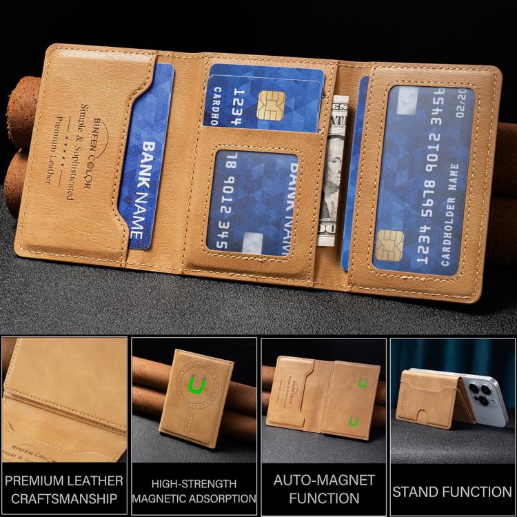 Oily Leather Horizontal Magnetic Wallet Card Bag Case(Yellow) - Adhesive Card Holders by buy2fix | Online Shopping UK | buy2fix