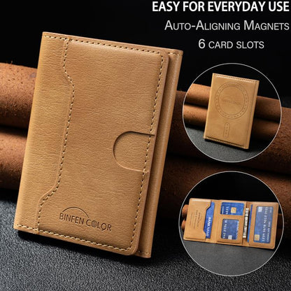 Oily Leather Horizontal Magnetic Wallet Card Bag Case(Yellow) - Adhesive Card Holders by buy2fix | Online Shopping UK | buy2fix