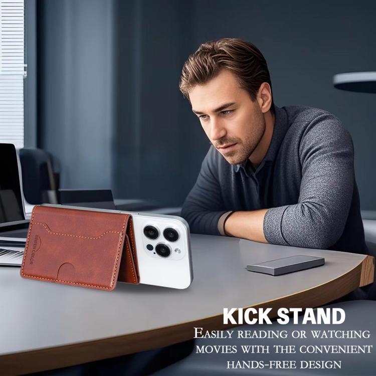 Oily Leather Horizontal Magnetic Wallet Card Bag Case(Dark Brown) - Adhesive Card Holders by buy2fix | Online Shopping UK | buy2fix