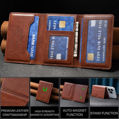Oily Leather Horizontal Magnetic Wallet Card Bag Case(Dark Brown) - Adhesive Card Holders by buy2fix | Online Shopping UK | buy2fix