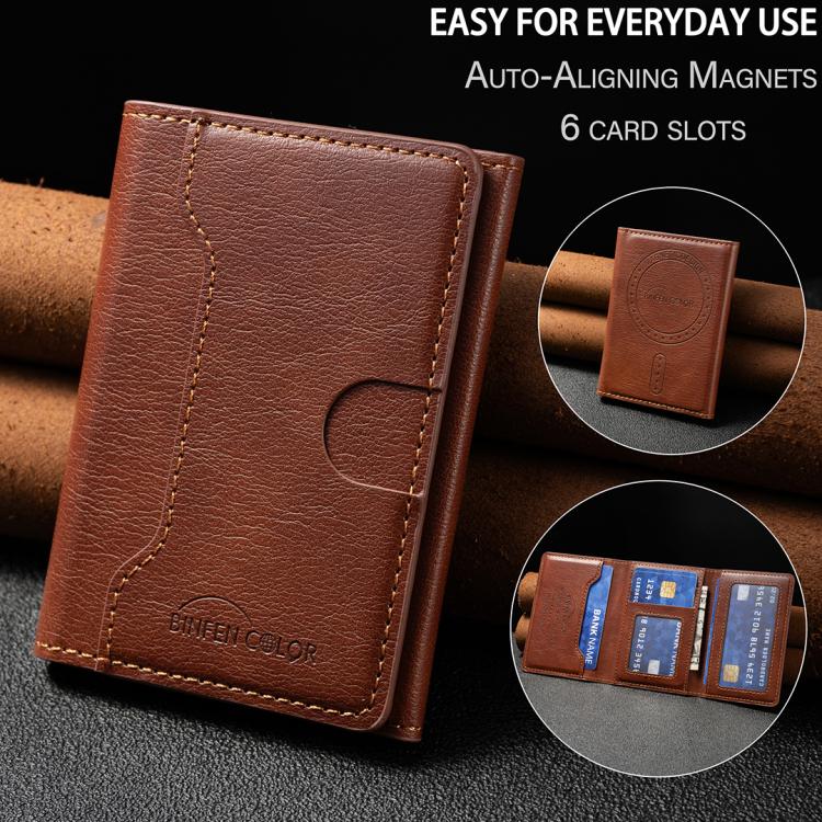 Oily Leather Horizontal Magnetic Wallet Card Bag Case(Dark Brown) - Adhesive Card Holders by buy2fix | Online Shopping UK | buy2fix