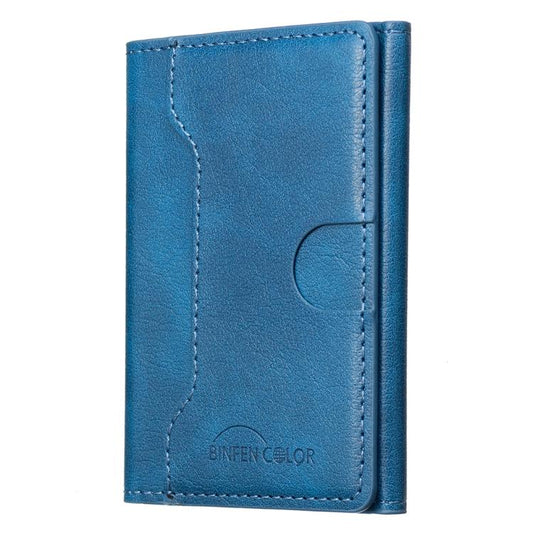 Oily Leather Horizontal Magnetic Wallet Card Bag Case(Blue) - Adhesive Card Holders by buy2fix | Online Shopping UK | buy2fix