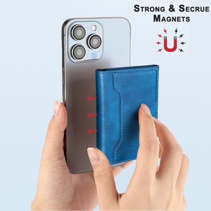 Oily Leather Horizontal Magnetic Wallet Card Bag Case(Blue) - Adhesive Card Holders by buy2fix | Online Shopping UK | buy2fix