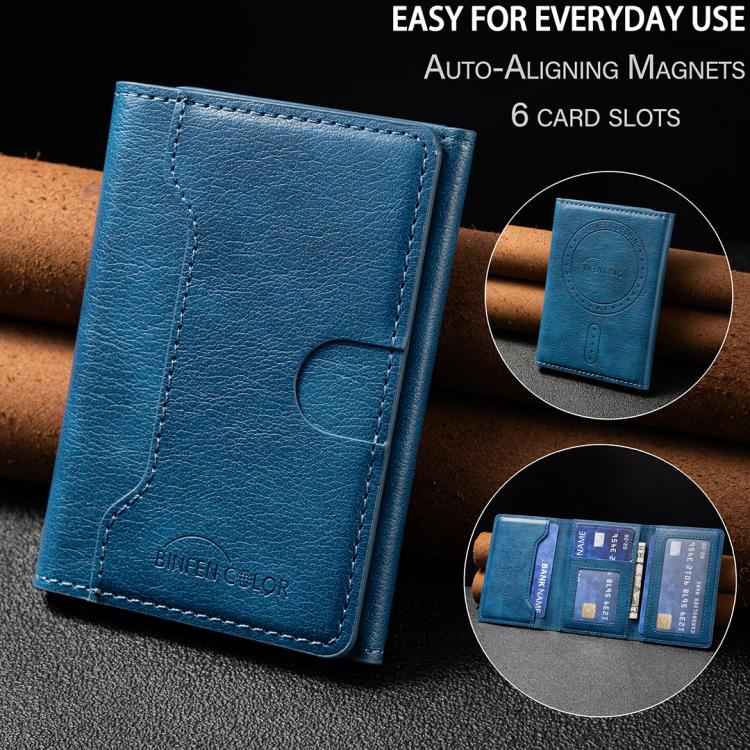 Oily Leather Horizontal Magnetic Wallet Card Bag Case(Blue) - Adhesive Card Holders by buy2fix | Online Shopping UK | buy2fix