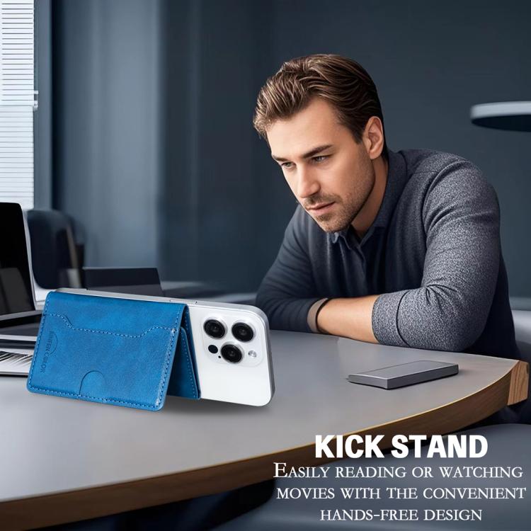 Oily Leather Horizontal Magnetic Wallet Card Bag Case(Blue) - Adhesive Card Holders by buy2fix | Online Shopping UK | buy2fix