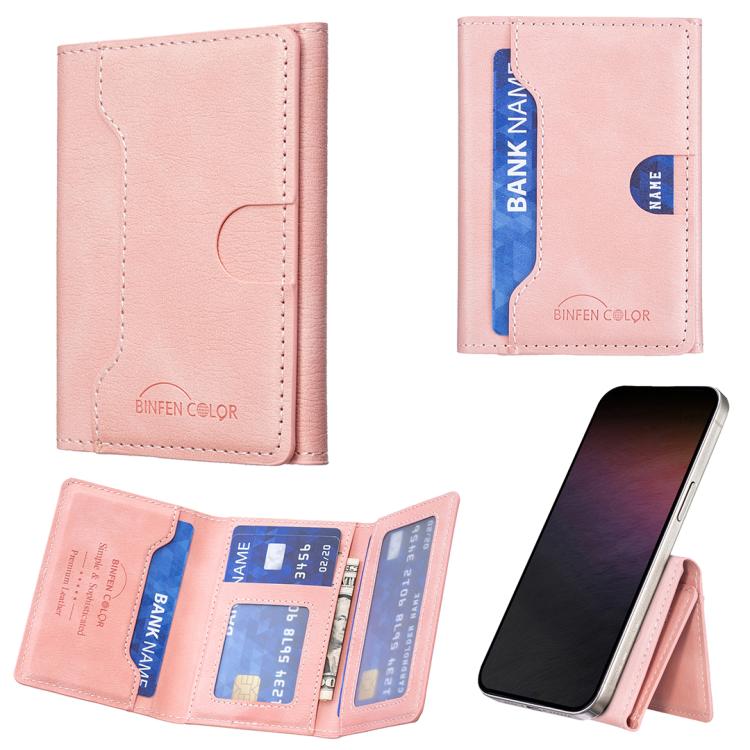Oily Leather Horizontal Magnetic Wallet Card Bag Case(Pink) - Adhesive Card Holders by buy2fix | Online Shopping UK | buy2fix