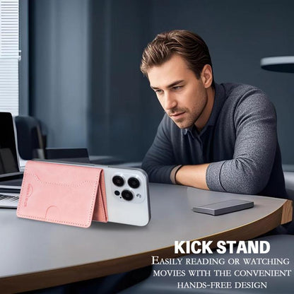 Oily Leather Horizontal Magnetic Wallet Card Bag Case(Pink) - Adhesive Card Holders by buy2fix | Online Shopping UK | buy2fix