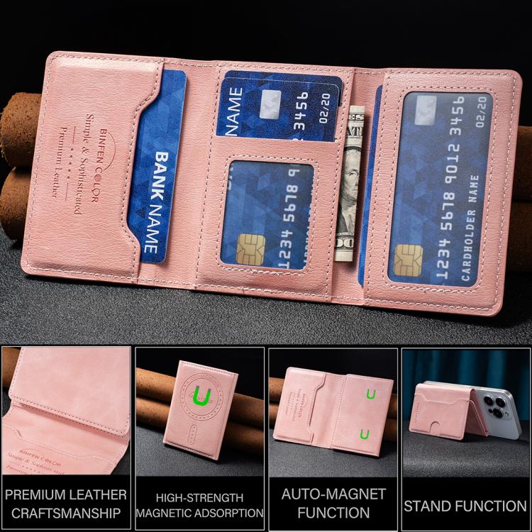 Oily Leather Horizontal Magnetic Wallet Card Bag Case(Pink) - Adhesive Card Holders by buy2fix | Online Shopping UK | buy2fix