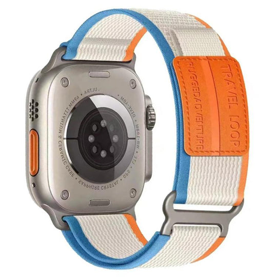 For Apple Watch 46mm / 49mm / 45mm / 44mm xDfind Double Section Metal Buckle Loop Nylon Braided Watch Band(Orange Beige)