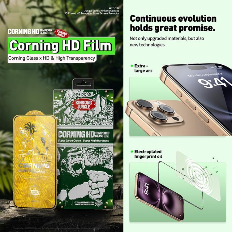 For iPhone 16 Pro WK WTP-102 Jungle Series Kinkong Corning 9D Curved HD Tempered Glass Film - iPhone 16 Pro Tempered Glass by WK | Online Shopping UK | buy2fix