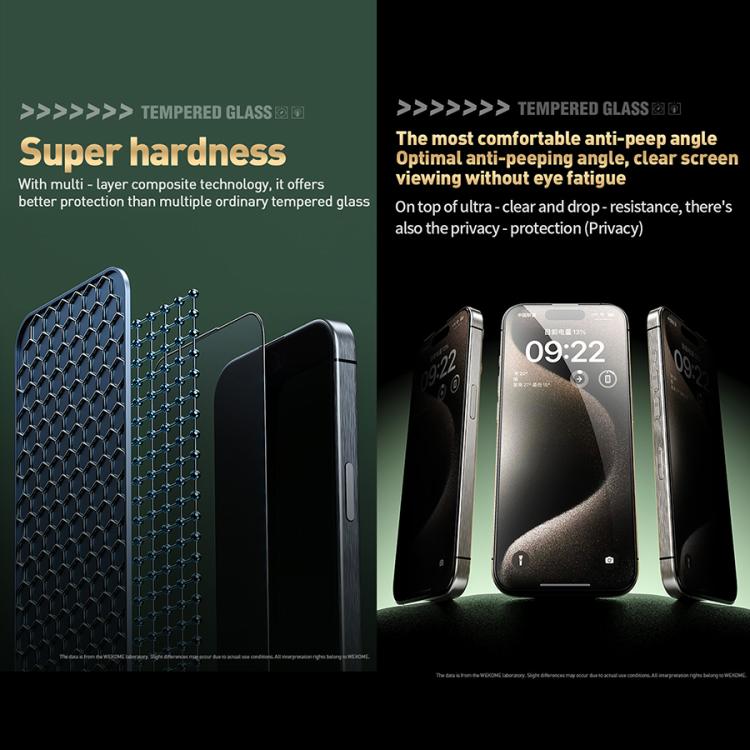 For iPhone 15 Pro Max WK WTP-104 Jungle Series Kinkong Kyanite Ultra-hard 9D Curved Privacy Aluminum Glass Film - iPhone 15 Pro Max Tempered Glass by WK | Online Shopping UK | buy2fix