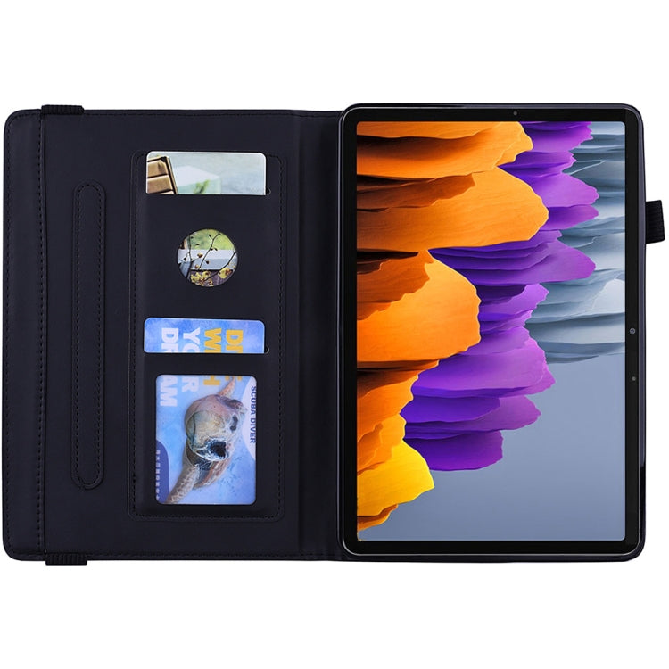 For Samsung Galaxy Tab S8 / Galaxy Tab S7 Calf Texture Embossed Horizontal Flip Leather Case with Holder & Card Slots & Photo Frame(Black) by buy2fix