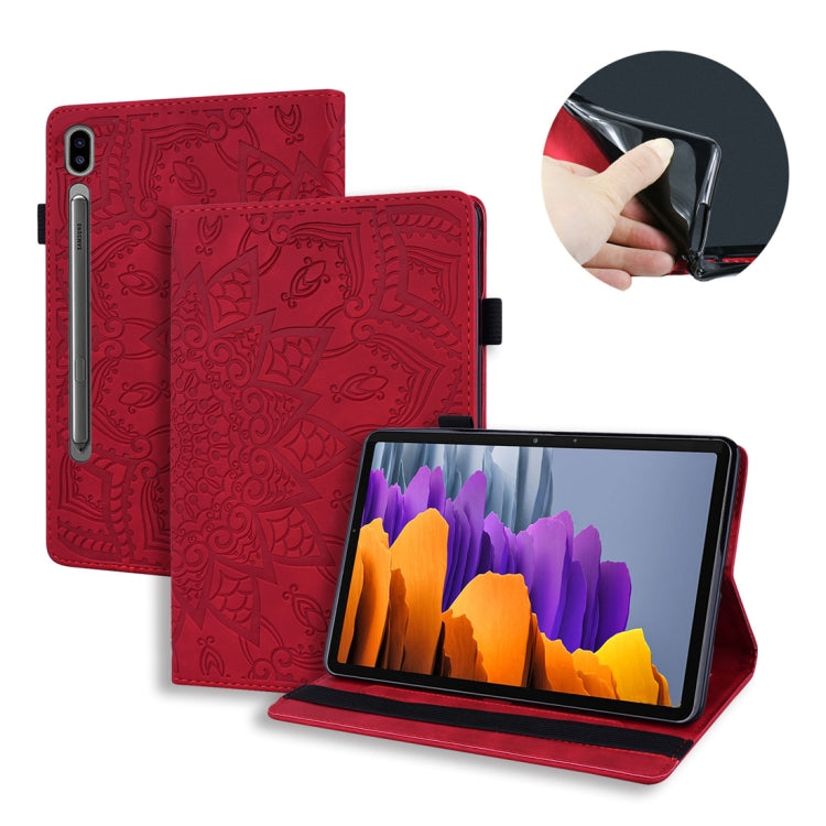 For Samsung Galaxy Tab S8 / Galaxy Tab S7 Calf Texture Embossed Horizontal Flip Leather Case with Holder & Card Slots & Photo Frame(Red) by buy2fix
