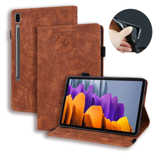 For Samsung Galaxy Tab S8+ / Tab S8 Plus /  Tab S7 FE / Tab S7+ Calf Texture Embossed Horizontal Flip Leather Case with Holder & Card Slots & Photo Frame(Brown) - Galaxy Tab S8+ Cases by buy2fix | Online Shopping UK | buy2fix