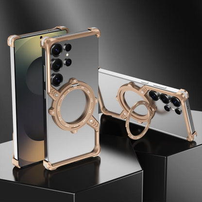 For Samsung Galaxy S24 Ultra 5G S Shaped 360 Holder Airbag Frameless MagSafe Metal Phone Case(Desert Gold) - Galaxy S24 Ultra 5G Cases by buy2fix | Online Shopping UK | buy2fix