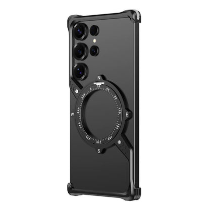 For Samsung Galaxy S22 Ultra 5G S Shaped 360 Holder Airbag Frameless MagSafe Metal Phone Case(Black) - Galaxy S22 Ultra 5G Cases by buy2fix | Online Shopping UK | buy2fix