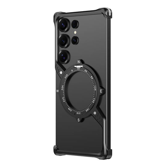 For Samsung Galaxy S22 Ultra 5G S Shaped 360 Holder Airbag Frameless Metal Phone Case(Black)