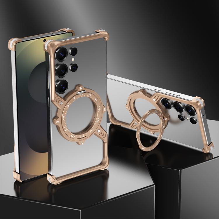 For Samsung Galaxy S22 Ultra 5G S Shaped 360 Holder Airbag Frameless MagSafe Metal Phone Case(Desert Gold) - Galaxy S22 Ultra 5G Cases by buy2fix | Online Shopping UK | buy2fix