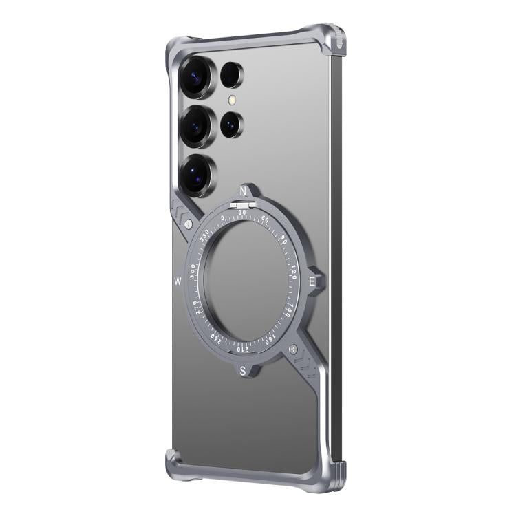 For Samsung Galaxy S22 Ultra 5G S Shaped 360 Holder Airbag Frameless MagSafe Metal Phone Case(Space Gray) - Galaxy S22 Ultra 5G Cases by buy2fix | Online Shopping UK | buy2fix