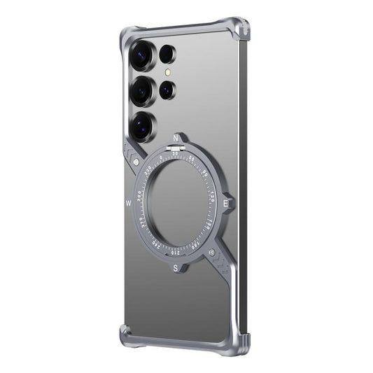 For Samsung Galaxy S22 Ultra 5G S Shaped 360 Holder Airbag Frameless MagSafe Metal Phone Case(Space Gray) - Galaxy S22 Ultra 5G Cases by buy2fix | Online Shopping UK | buy2fix