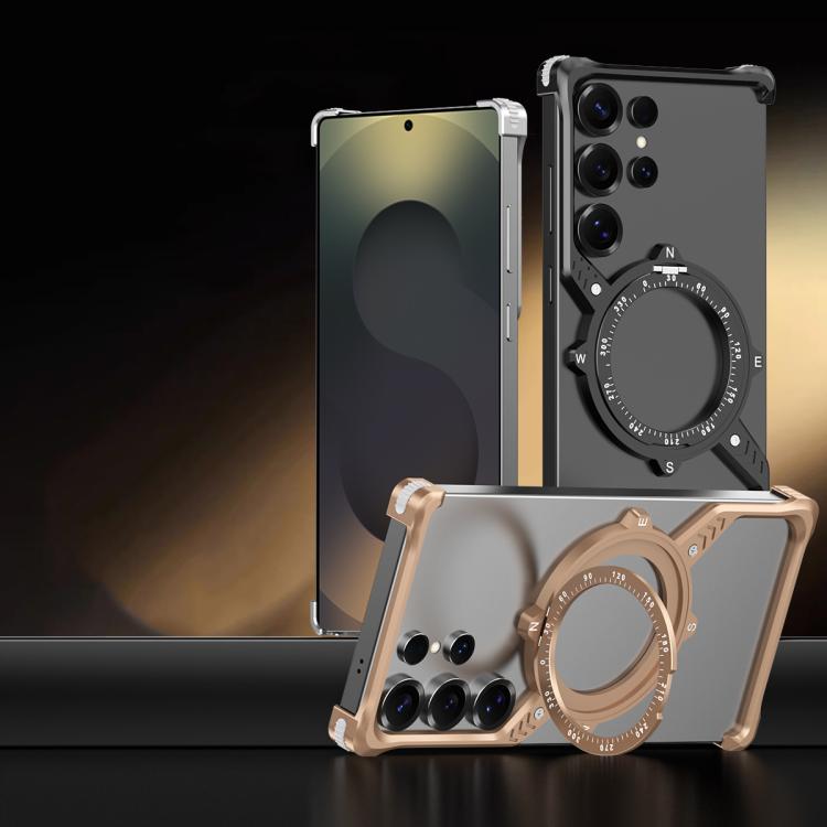 For Samsung Galaxy S25 Ultra 5G S Shaped 360 Holder Airbag Frameless MagSafe Metal Phone Case(Desert Gold) - Galaxy S25 Ultra 5G Cases by buy2fix | Online Shopping UK | buy2fix