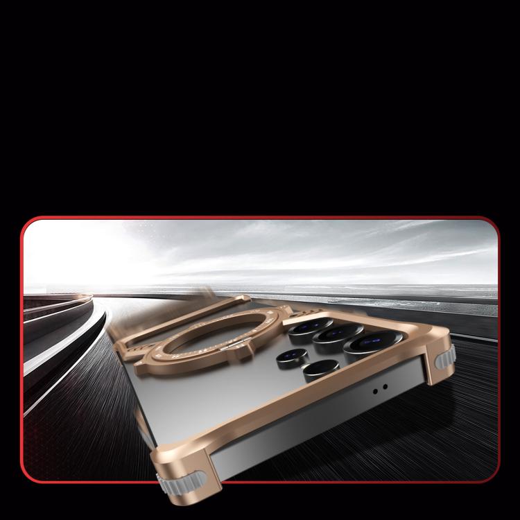 For Samsung Galaxy S22 Ultra 5G S Shaped 360 Holder Airbag Frameless MagSafe Metal Phone Case(Black) - Galaxy S22 Ultra 5G Cases by buy2fix | Online Shopping UK | buy2fix
