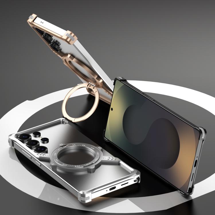For Samsung Galaxy S22 Ultra 5G S Shaped 360 Holder Airbag Frameless MagSafe Metal Phone Case(Desert Gold) - Galaxy S22 Ultra 5G Cases by buy2fix | Online Shopping UK | buy2fix