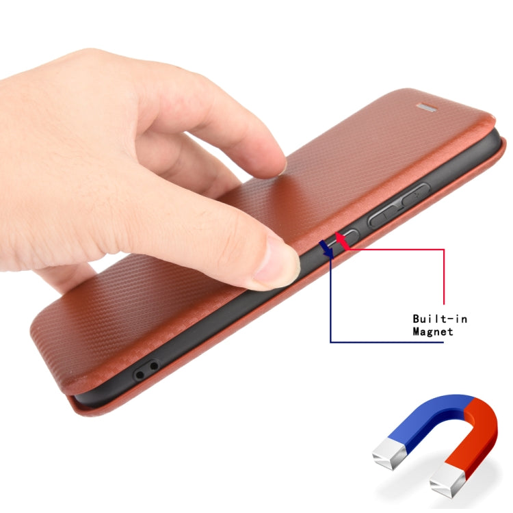 For Ulefone Note 9P Carbon Fiber Texture Horizontal Flip TPU + PC + PU Leather Case with Card Slot(Brown) by buy2fix