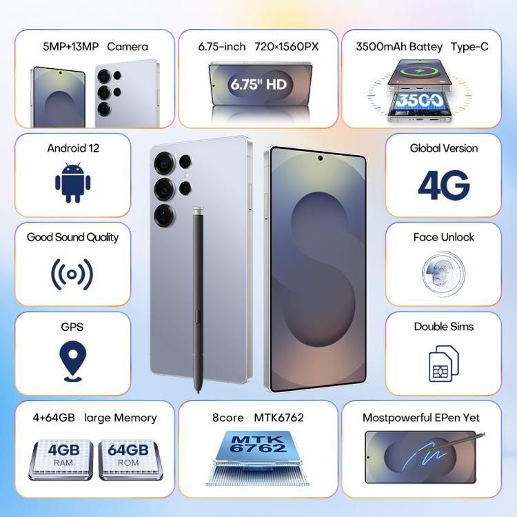 S25 Ultra / Q25, 4GB+64GB, 6.75 inch Android 12 MTK6762 Octa Core, Network: 4G, Dual SIM, with Stylus Pen, Plug:AU Plug(Titanium White Sliver) -  by buy2fix | Online Shopping UK | buy2fix