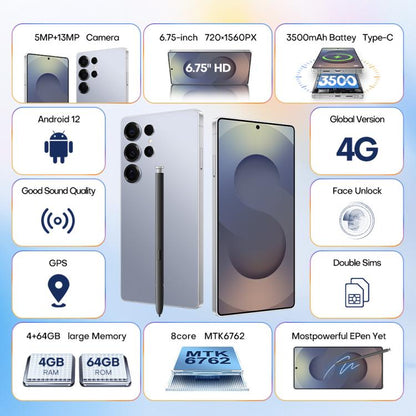 S25 Ultra / Q25, 4GB+64GB, 6.75 inch Android 12 MTK6762 Octa Core, Network: 4G, Dual SIM, with Stylus Pen, Plug:AU Plug(Titanium White Sliver) -  by buy2fix | Online Shopping UK | buy2fix