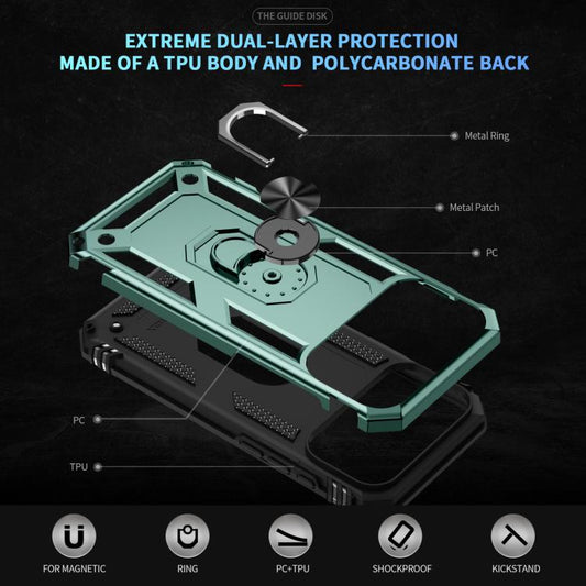 For iPhone 17 Pro Max Shockproof TPU Hybrid PC Phone Case with Holder(Dark Green) - iPhone 17 Pro Max Cases by buy2fix | Online Shopping UK | buy2fix