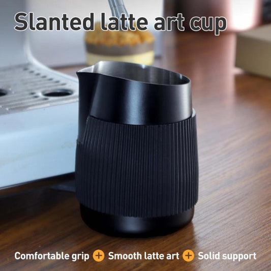 420ml Stainless Steel Latte Art Cup Oblique Mouth Anti-scalding Coffee Milk Foaming Cylinder with Scale(Black) - Coffee Machine Parts by buy2fix | Online Shopping UK | buy2fix