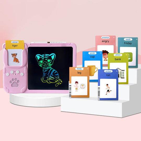 8.5 inch Children Early Education Drawing Board Card English Audiobooks, Style:Pink / 255 Cards