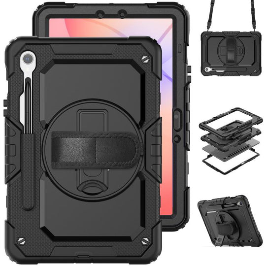 For Samsung Galaxy Tab S10 Lite / S10 FE Silicone Hybrid PC Tablet Case with Shoulder Strap(Black)