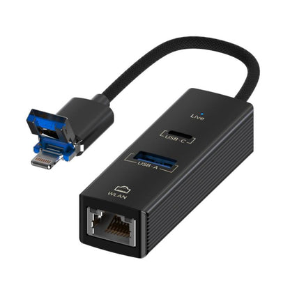 USB / 8 Pin to Type-C RJ45 USB-A HUB Expand Converter(Black) - HUB with Lan adapter by buy2fix | Online Shopping UK | buy2fix