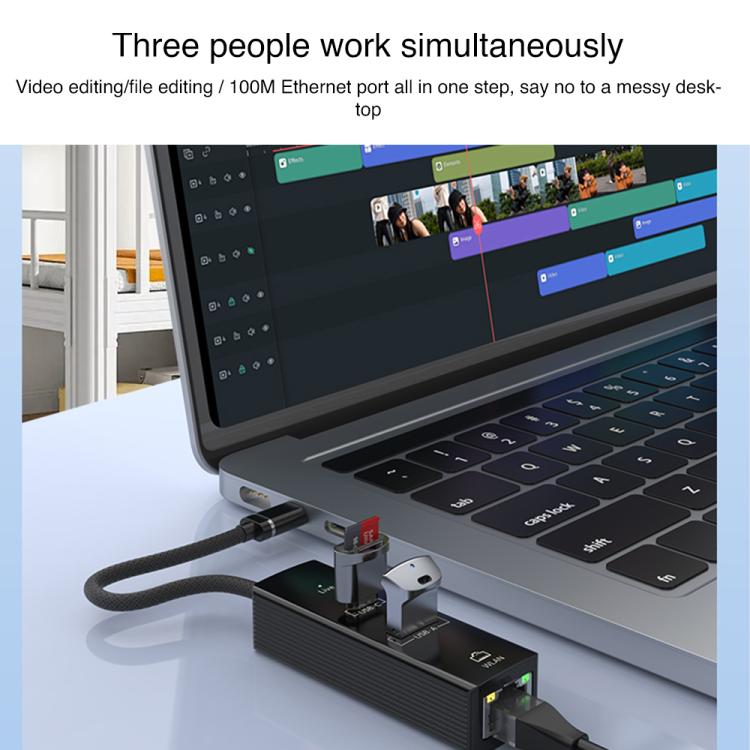 USB / 8 Pin to Type-C RJ45 USB-A HUB Expand Converter(Black) - HUB with Lan adapter by buy2fix | Online Shopping UK | buy2fix