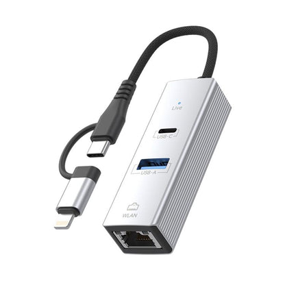 Type-C / 8 Pin to Type-C RJ45 USB-A HUB Expand Converter(Silver) - USB HUB by buy2fix | Online Shopping UK | buy2fix