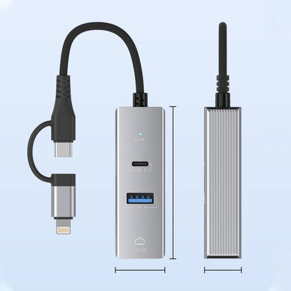 Type-C / 8 Pin to Type-C RJ45 USB-A HUB Expand Converter(Silver) - USB HUB by buy2fix | Online Shopping UK | buy2fix