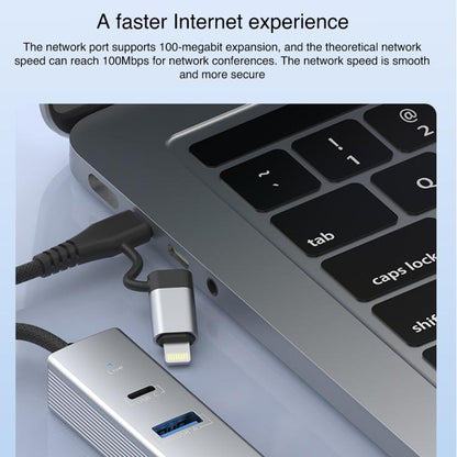Type-C / 8 Pin to Type-C RJ45 USB-A HUB Expand Converter(Silver) - USB HUB by buy2fix | Online Shopping UK | buy2fix