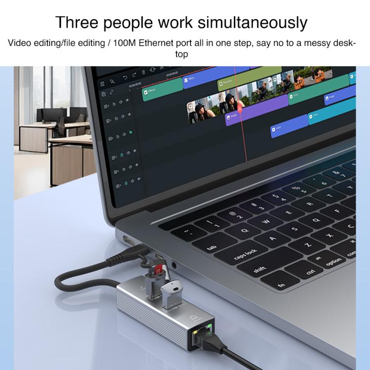 Type-C / 8 Pin to Type-C RJ45 USB-A HUB Expand Converter(Silver) - USB HUB by buy2fix | Online Shopping UK | buy2fix