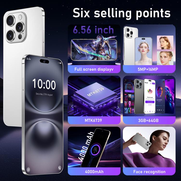 I16 Pro Max / RAi3, 3GB+64GB, 6.56 inch Android 10 MTK6739 Quad Core, Network: 4G, Dual SIM, Plug:EU Plug(White) -  by buy2fix | Online Shopping UK | buy2fix