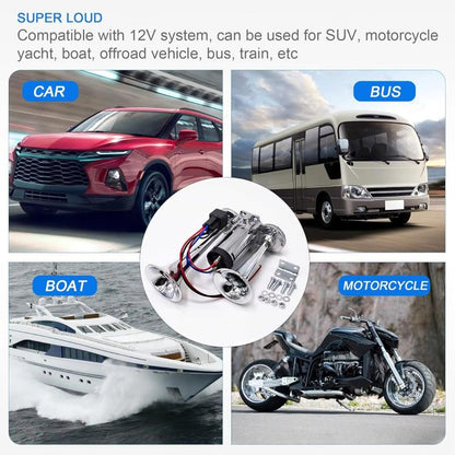 12V / 24V 600dB Car / Truck 3-Trumpet Super Loud Electric Horn, with M6 Air Nozzle and Leather Hose(Black) - Security Alarm System by buy2fix | Online Shopping UK | buy2fix