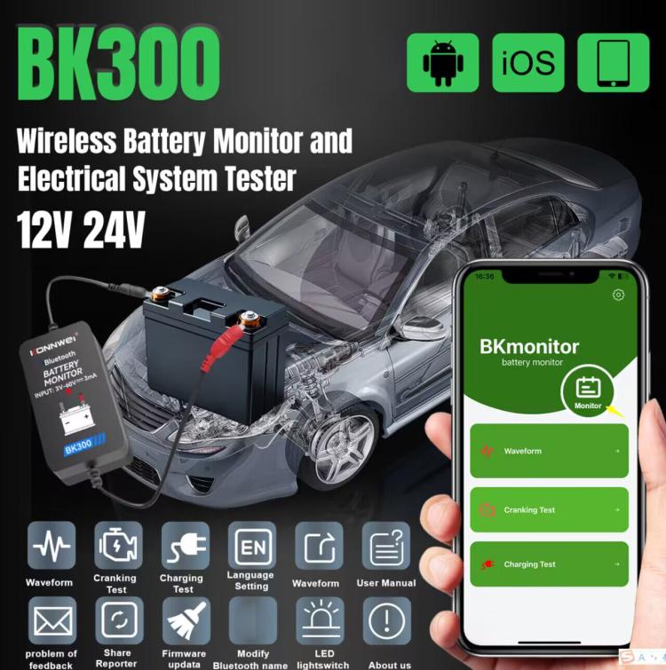 KONNWEI BK300 6V / 12V / 24V Car Bluetooth 5.0 Battery Monitor Diagnostic Tool(Black) - Code Readers & Scan Tools by KONNWEI | Online Shopping UK | buy2fix