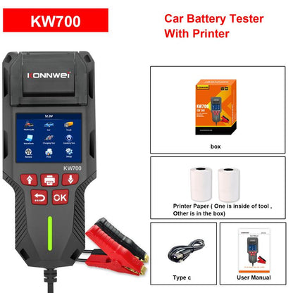 KONNWEI KW700 12V / 24V 2.8 inch Color Screen Car Battery Tester with Printer(Black) - Code Readers & Scan Tools by KONNWEI | Online Shopping UK | buy2fix
