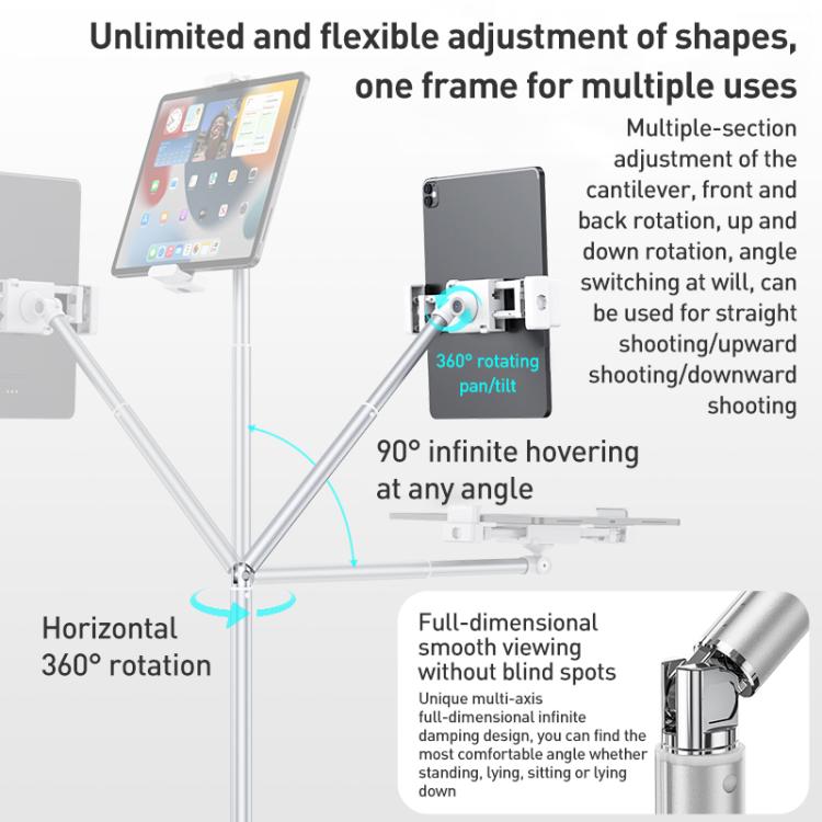 X10 Square Base Infinitely Adjustable Floor Stand Flexible Axis Phone PC Live Broadcast Bracket, Height: 41-155cm (White) - Lazy Bracket by buy2fix | Online Shopping UK | buy2fix