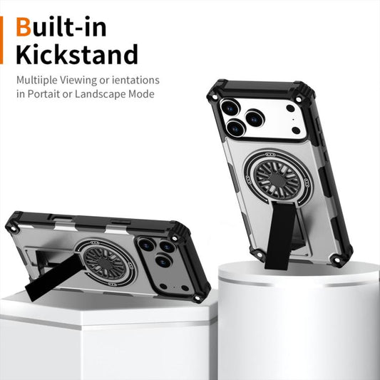 For iPhone 17 Pro Max Shockproof Kickstand Metallic Shaft MagSafe Phone Case(Silver) - iPhone 17 Pro Max Cases by buy2fix | Online Shopping UK | buy2fix