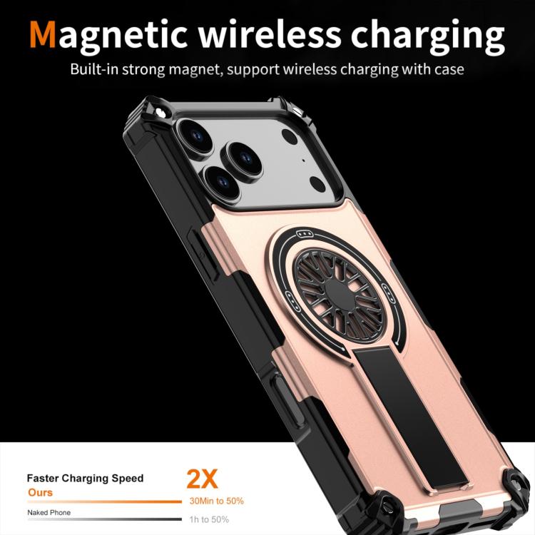 For iPhone 17 Pro Max Shockproof Kickstand Metallic Shaft MagSafe Phone Case(Rose Gold) - iPhone 17 Pro Max Cases by buy2fix | Online Shopping UK | buy2fix